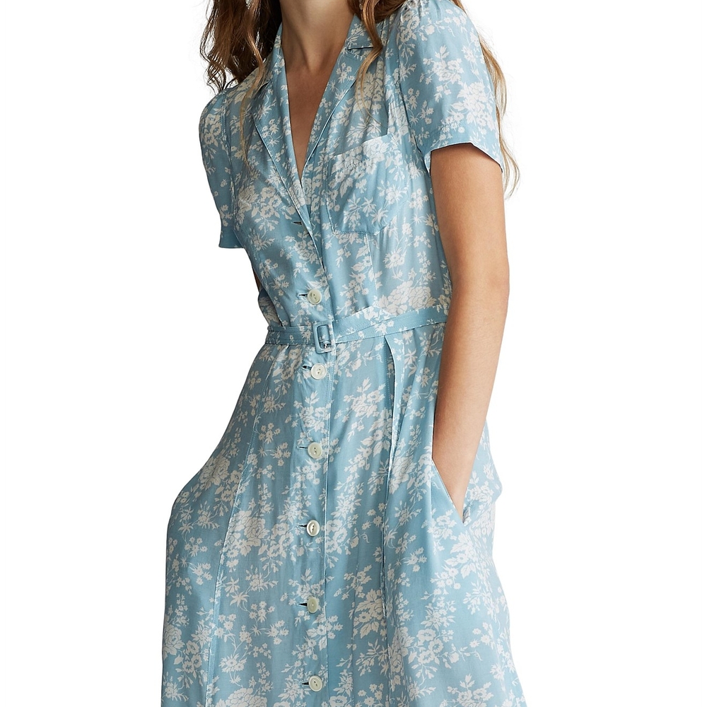 Floral Button-Up Dress in Light Blue